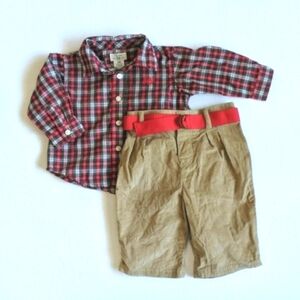 Chaps Baby Boy 3M Plaid Button Down & Corduroy Pants Set EUC